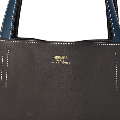Hermes Veau Sikkim Double Sens 36 Reversible Tote Graphite Black Bleu Thalassa 18 of 19