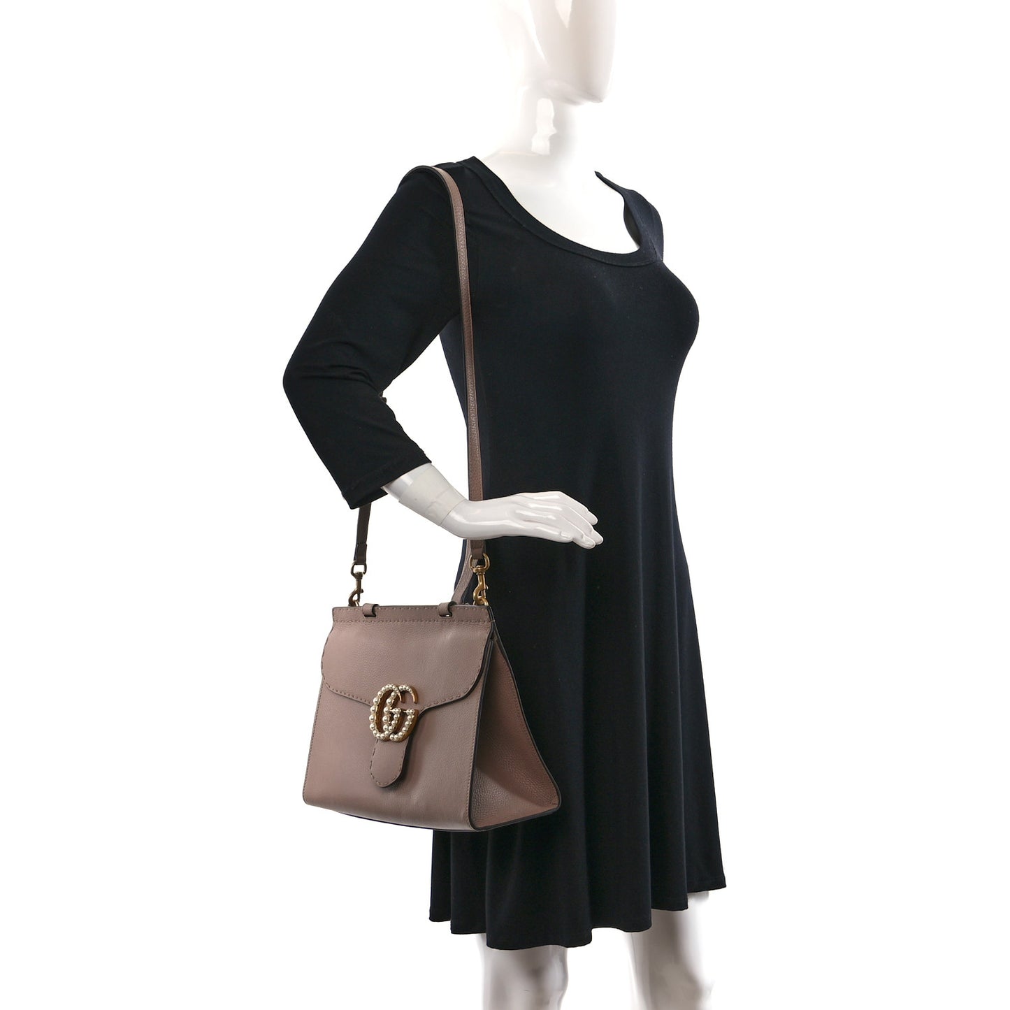 Calfskin Small Pearly GG Marmont Top Handle Bag Porcelain Rose