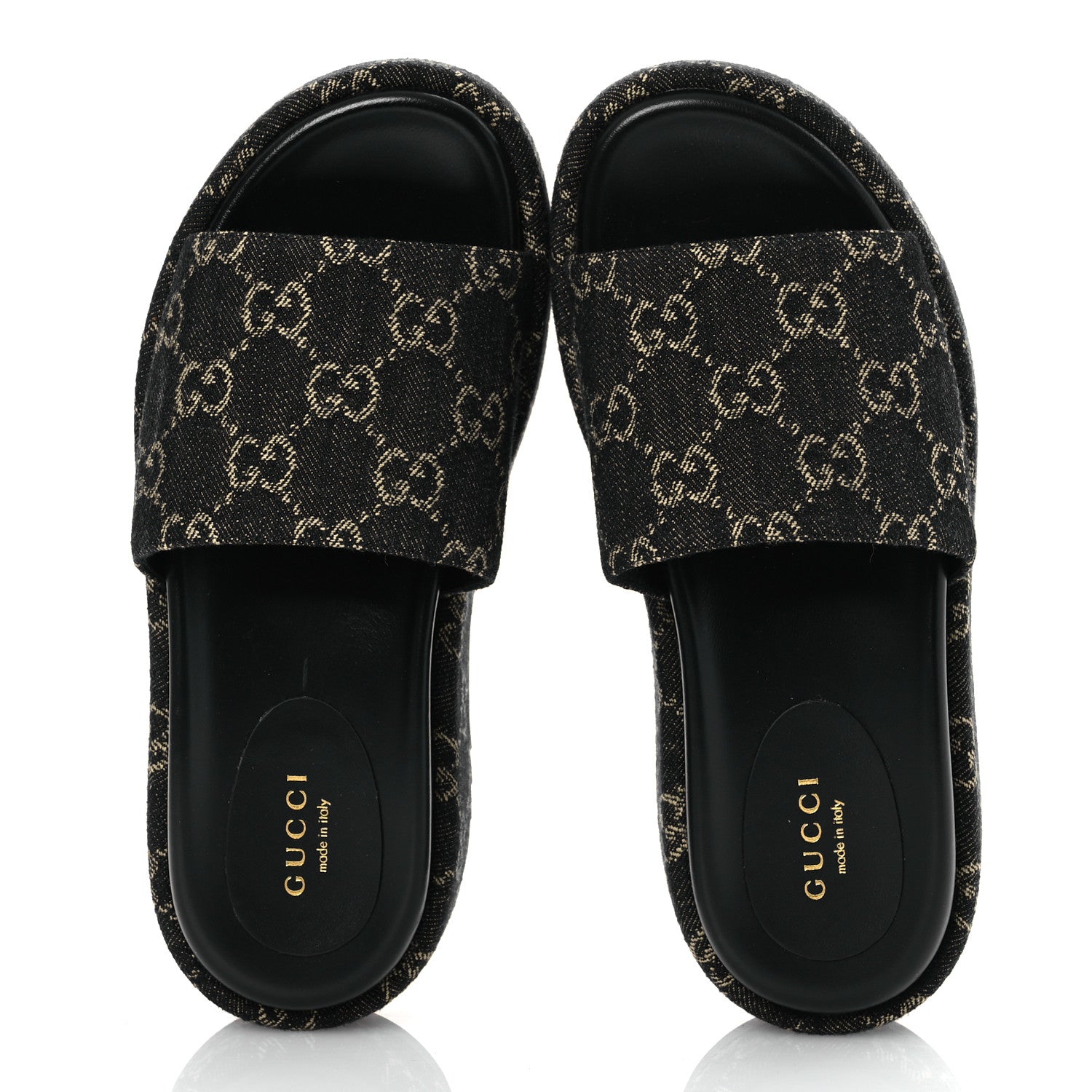 Gucci Jacquard Black Denim GG Monogram Angelina Platform 55mm Slide Sandals 35.5 Black Ivory 2 of 11