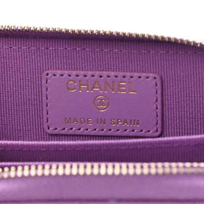 Chanel Caviar Quilted Zip Around Coin Purse Wallet Purple 6 of 8