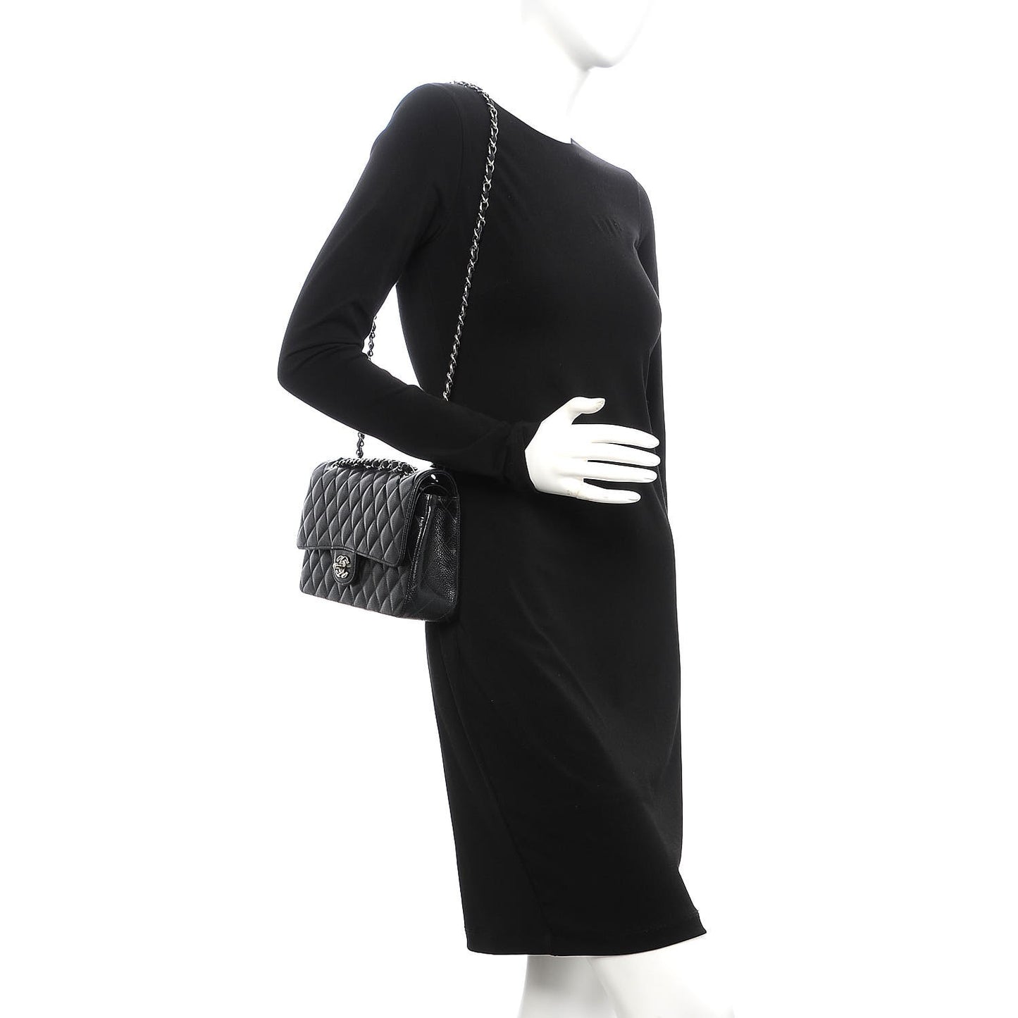 Caviar Quilted Medium Double Flap Black