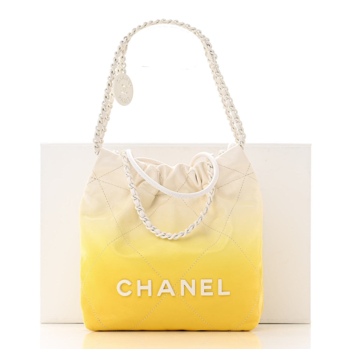 Patent Gradient Calfskin Quilted Mini Chanel 22 White Yellow