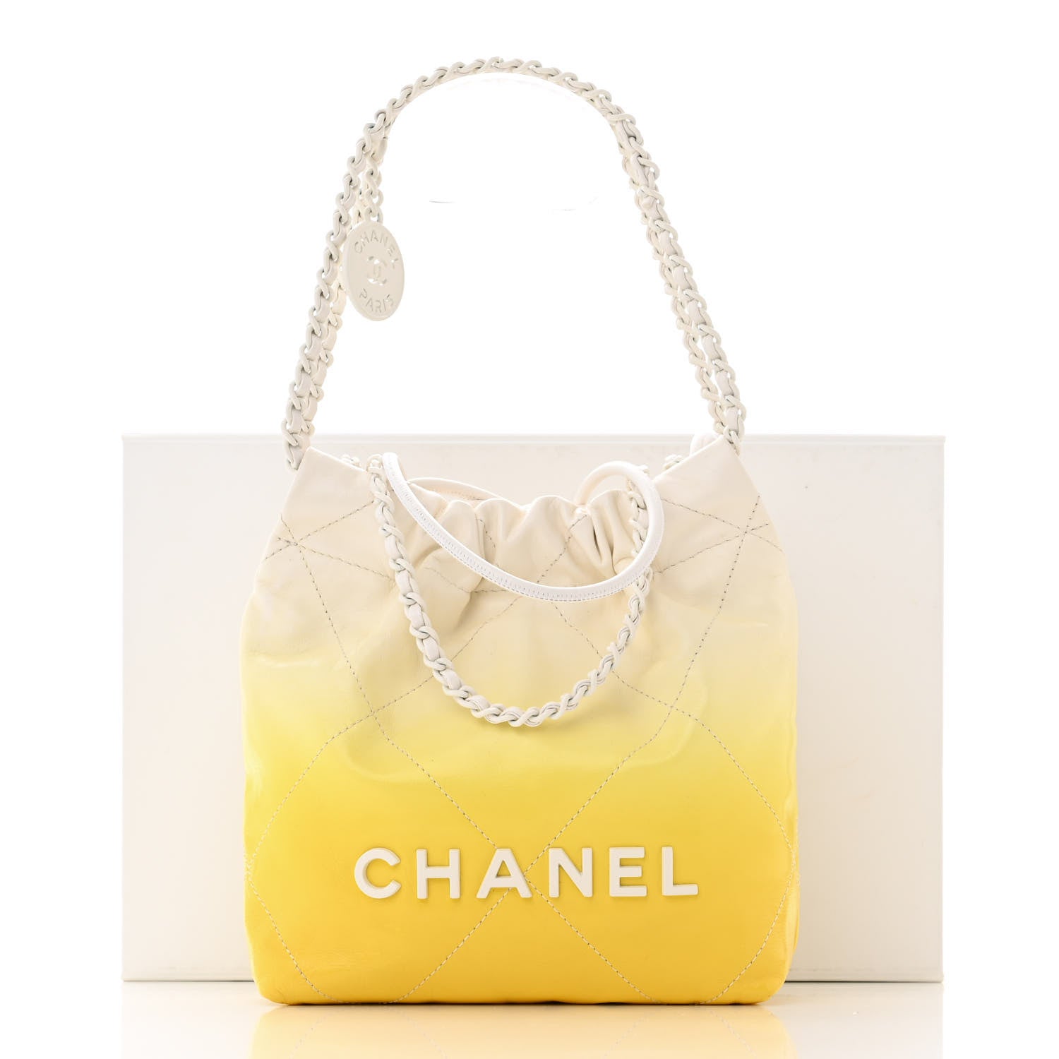 Chanel Patent Gradient Calfskin Quilted Mini Chanel 22 White Yellow 11 of 11