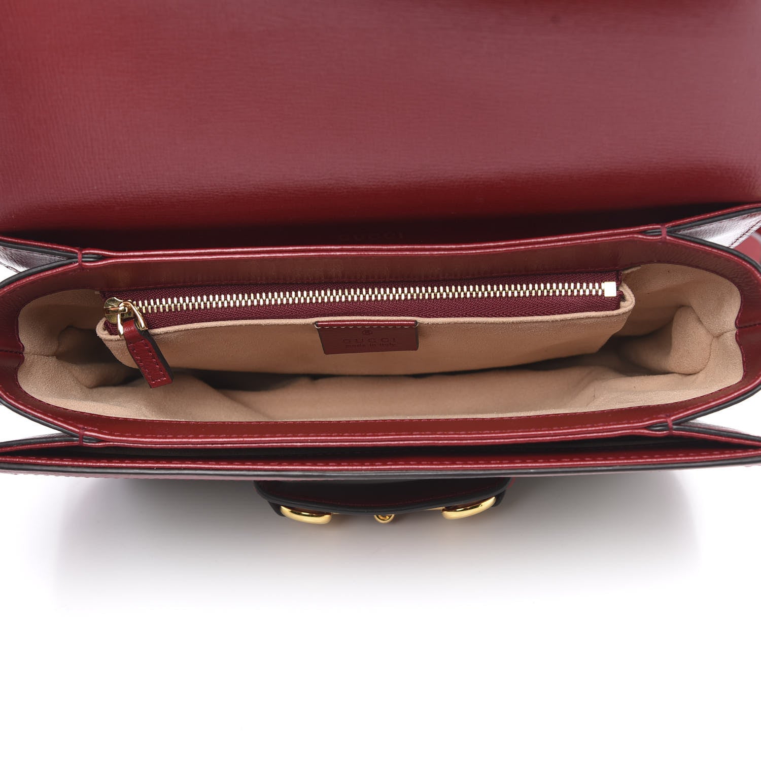 Gucci GG Supreme Monogram Azalea Calfskin Horsebit 1955 Shoulder Bag Beige Ebony New Cherry Red 5 of 9