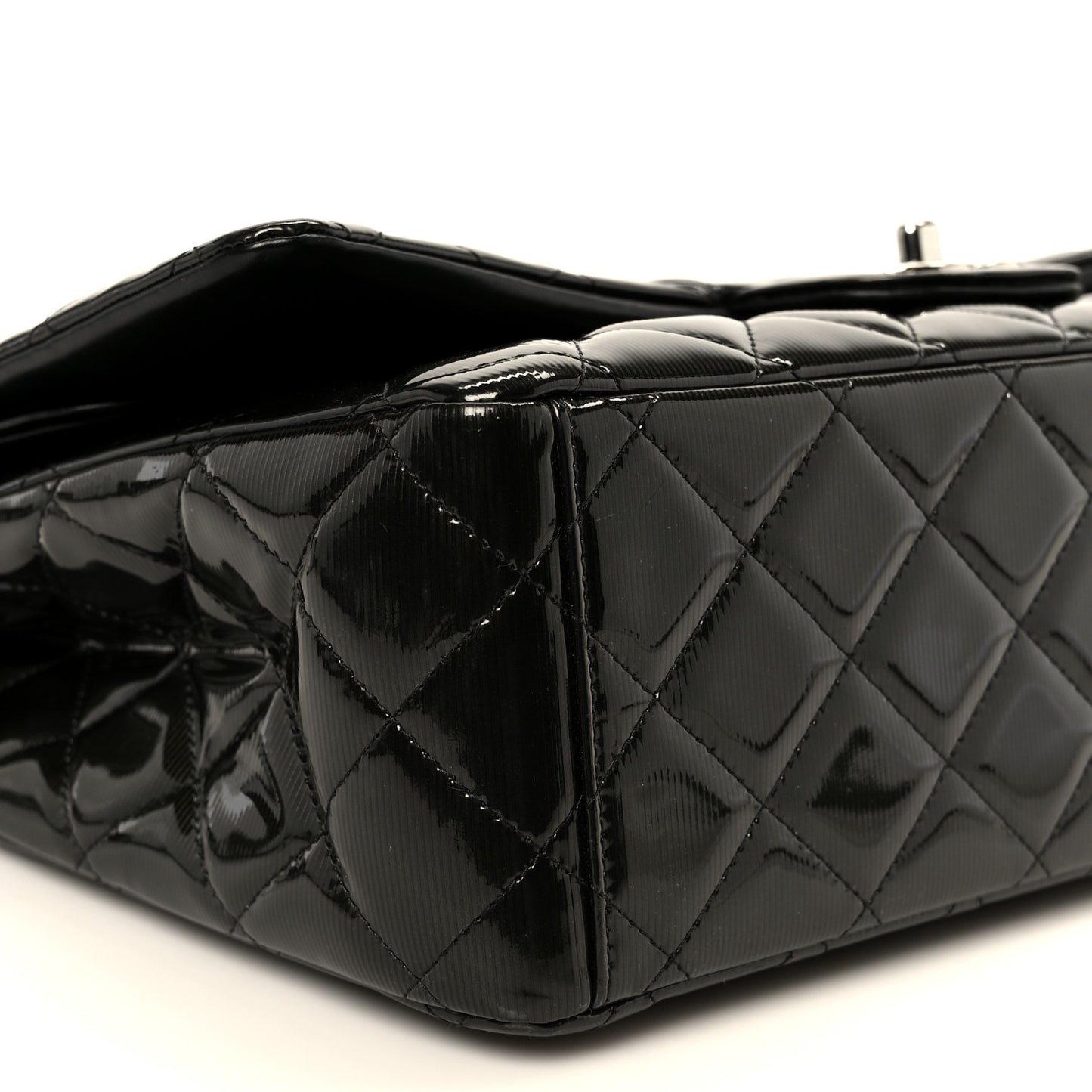 Striated Patent Quilted Maxi Double Flap Black