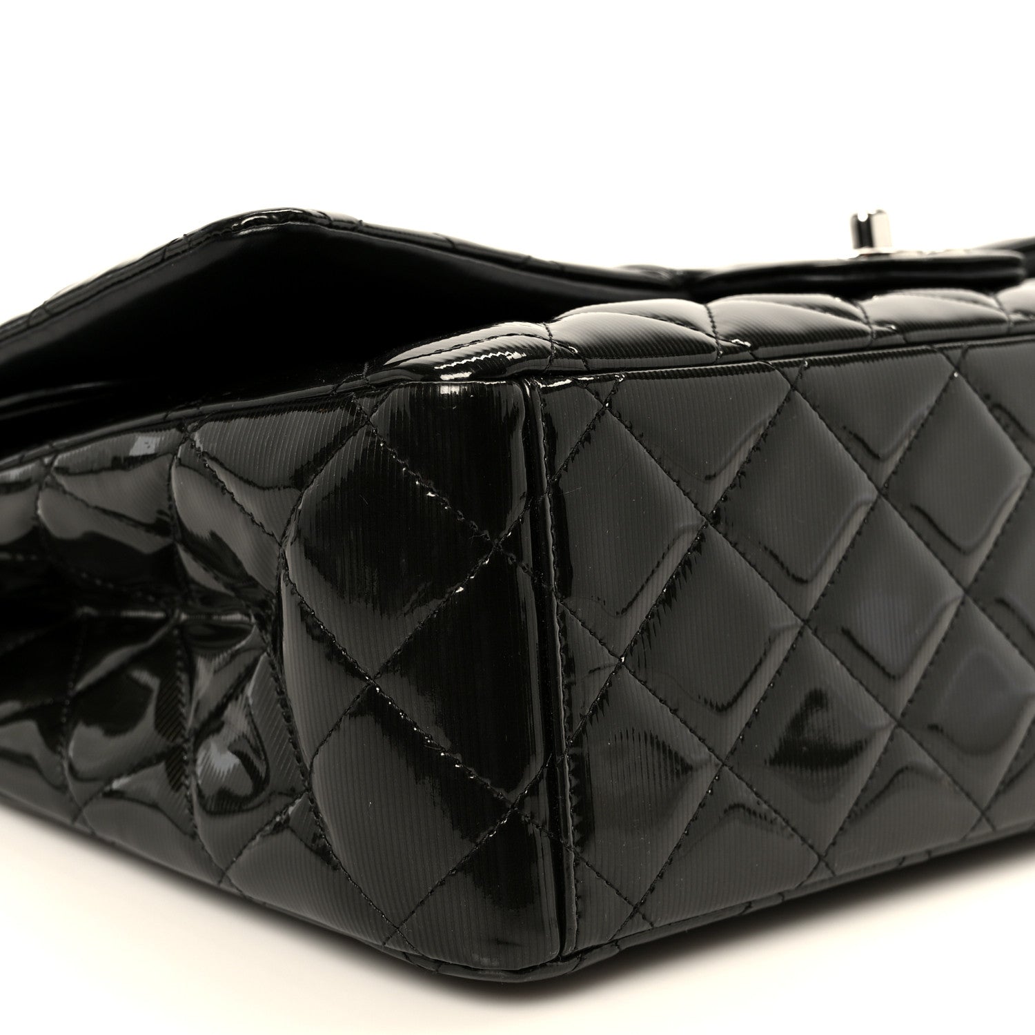 Chanel Striated Patent Quilted Maxi Double Flap Black 10 of 11