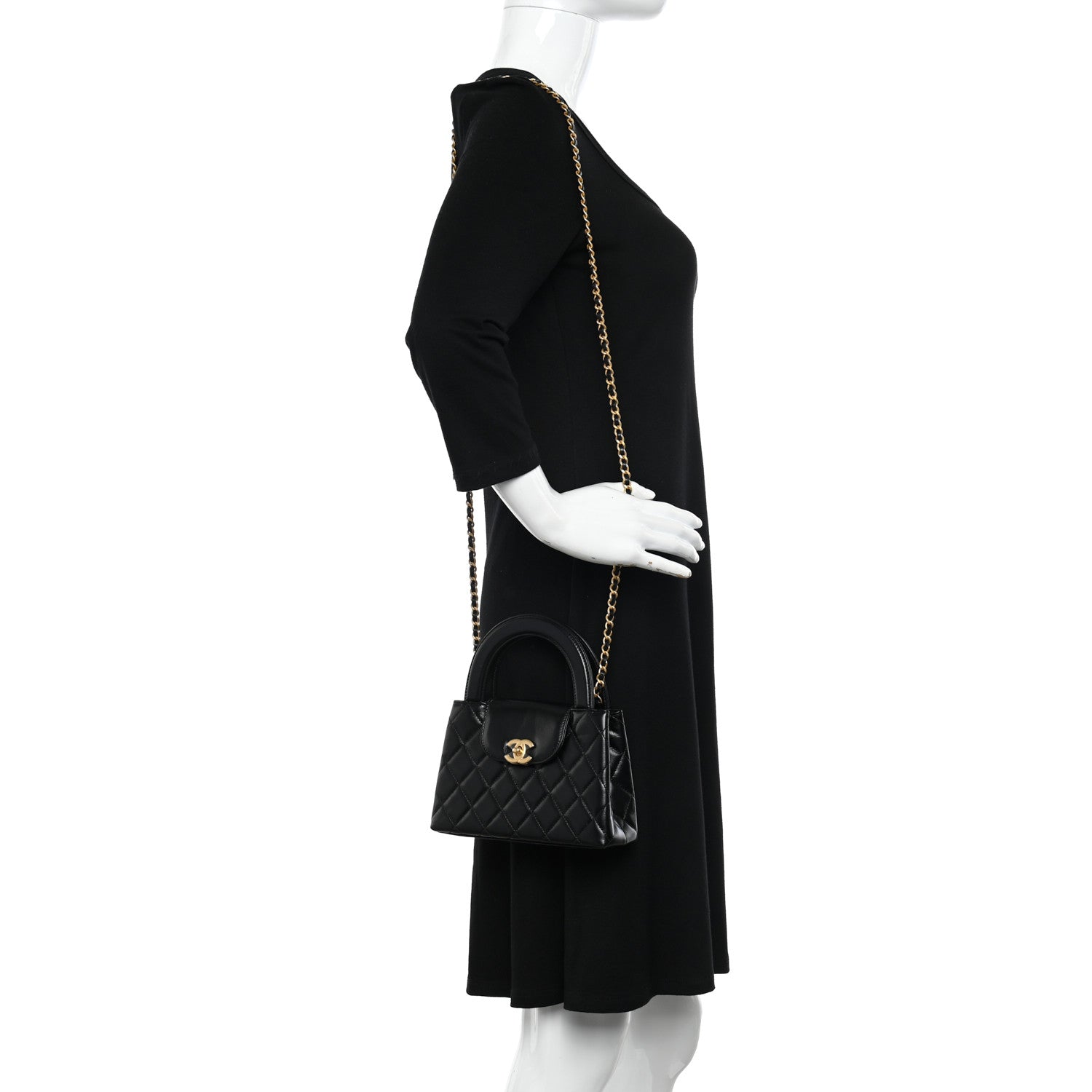 Chanel Shiny Aged Calfskin Quilted Nano Kelly Shopper Black 2 of 11