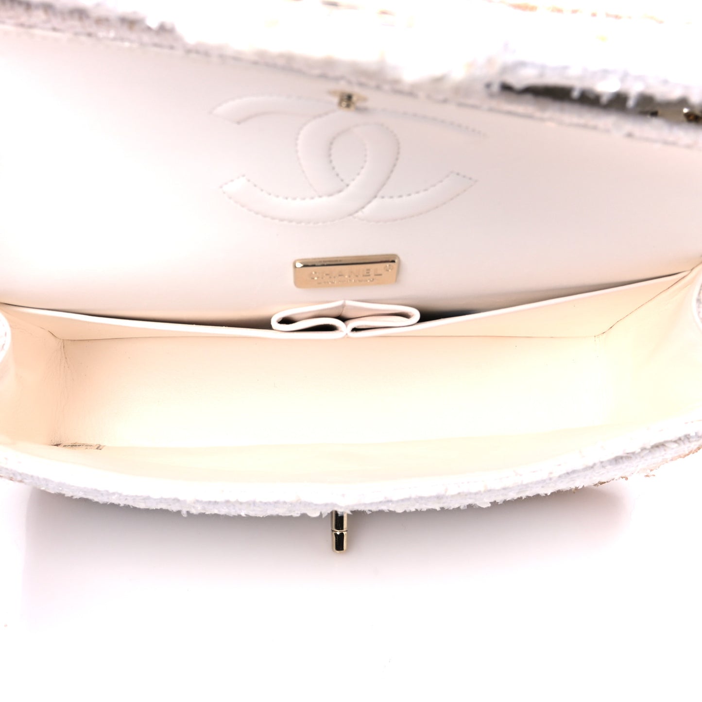 Metallic Tweed Medium Double Flap White Gold