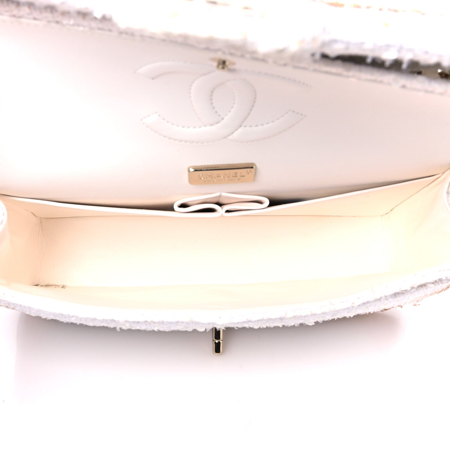 Chanel Metallic Tweed Medium Double Flap White Gold 5 of 11