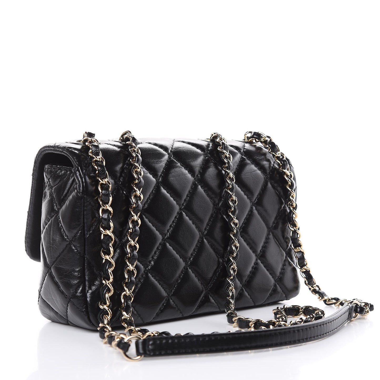 Shiny Lambskin Quilted Small Montcoco Flap Black