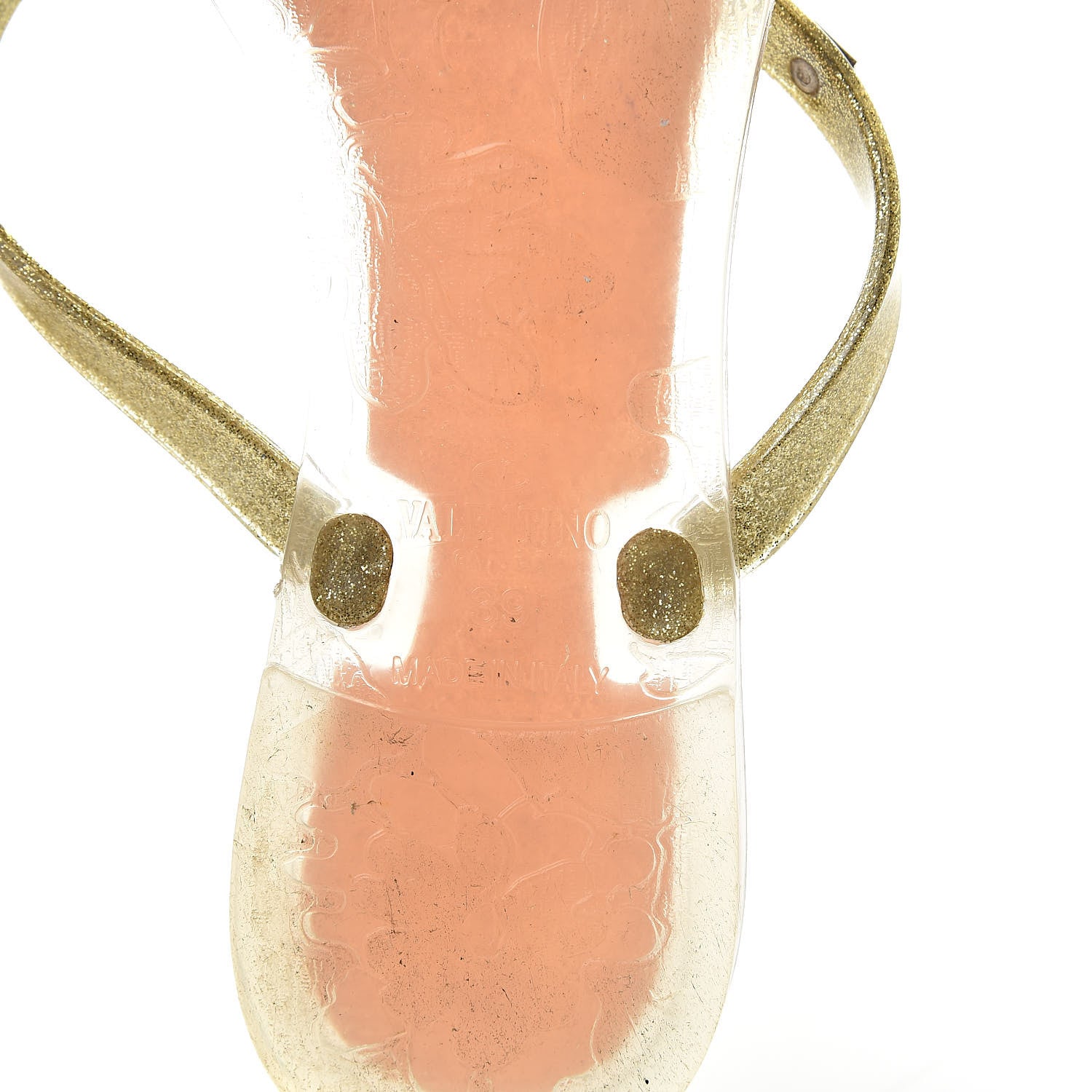 Valentino Garavani PVC Jelly Glitter Rockstud Bow Thong Sandals 39 Oro 8 of 9