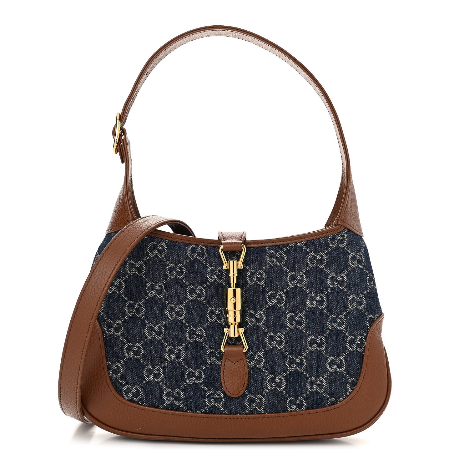 Gucci New Denim GG Monogram Calfskin Small Jackie 1961 Hobo Blue Tea Cuir 1 of 10
