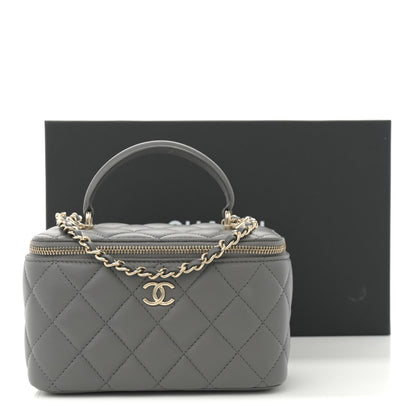 Chanel Lambskin Quilted Small Top Handle Vanity Case With Chain Dark Grey 11 of 11