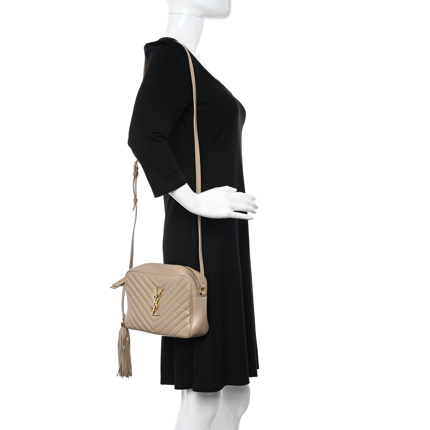 Saint Laurent Calfskin Matelasse Monogram Lou Camera Bag Dark Beige 2 of 15
