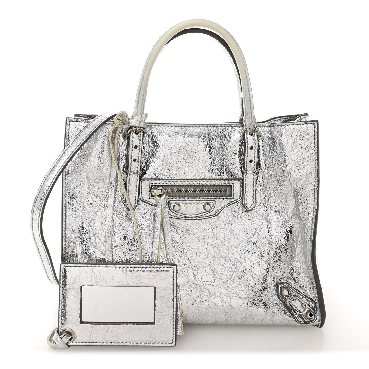Metallic Calfskin Papier Mini A4 Tote Silver