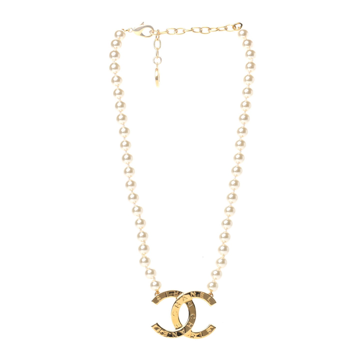 Pearl CC Paris Button Short Necklace Gold