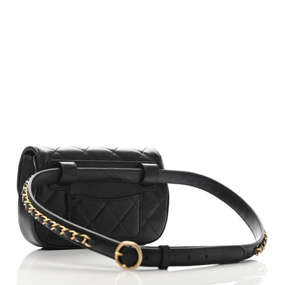 Chanel Lambskin Quilted Chain Infinity Waist Belt Bag Black 2 of 4