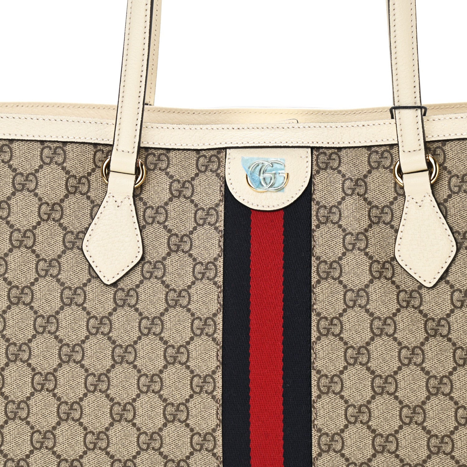 Gucci GG Supreme Monogram Textured Dollar Calfskin Web Medium Ophidia Shopping Tote Beige Ebony Mystic White 9 of 11