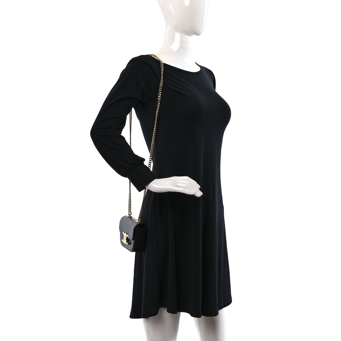 Shiny Calfskin Mini Chain Claude Black