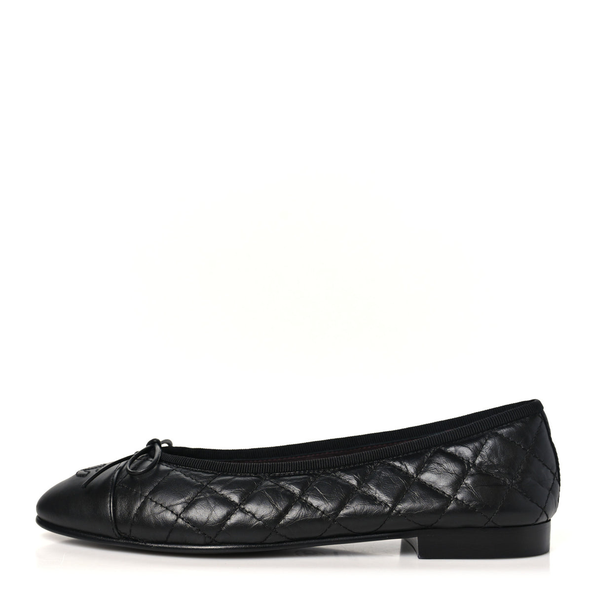 Aged Calfskin Quilted CC Cap Toe Ballerina Flats 38.5 Black