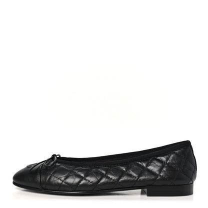 Chanel Aged Calfskin Quilted CC Cap Toe Ballerina Flats 38.5 Black 1 of 10