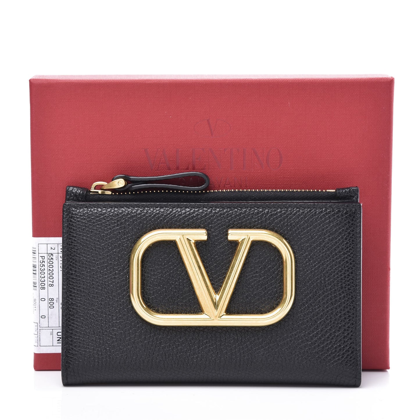 Grained Calfskin VLogo Coin Case Card Holder Black