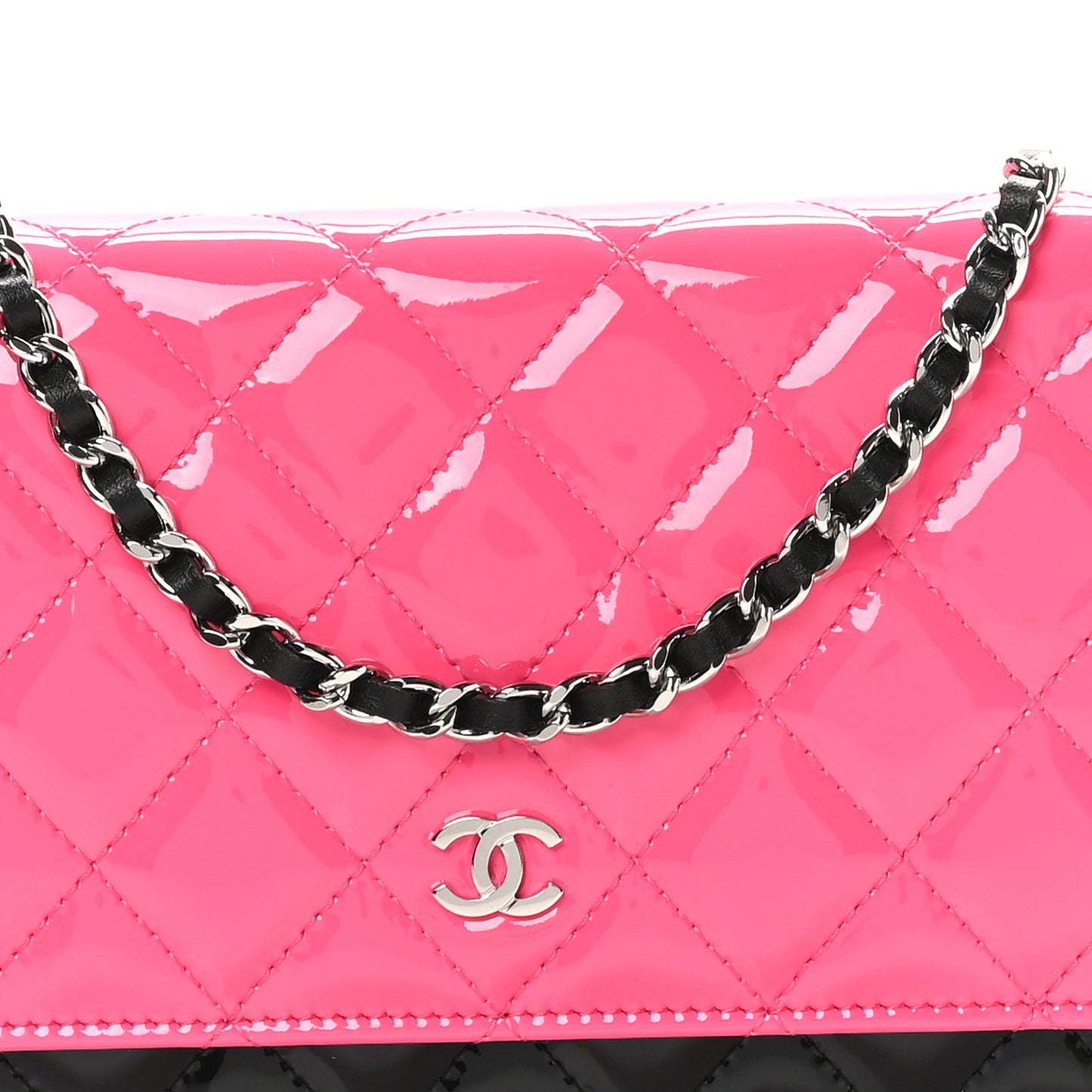 Patent Quilted Bi-Color Wallet On Chain WOC Pink Black