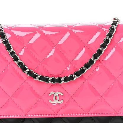 Chanel Patent Quilted Bi-Color Wallet On Chain WOC Pink Black 9 of 12