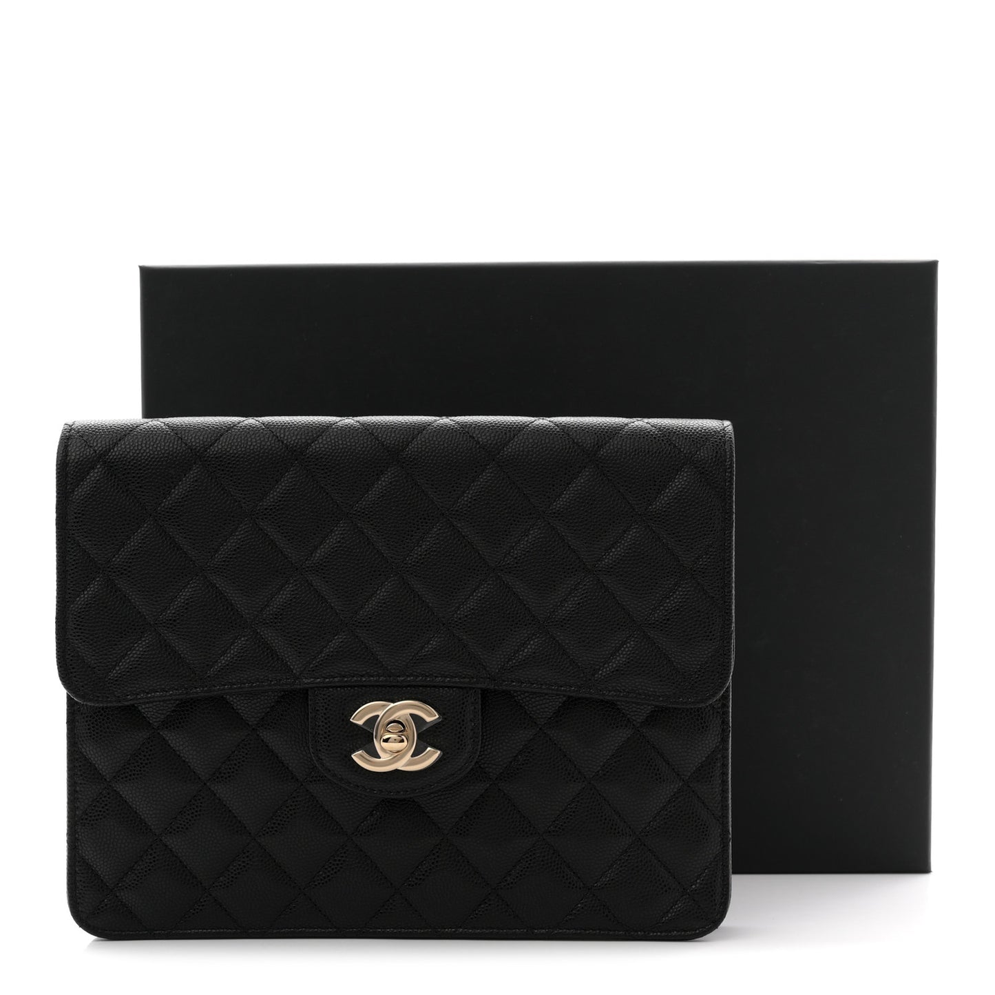 Caviar Quilted Square Flap Clutch Black