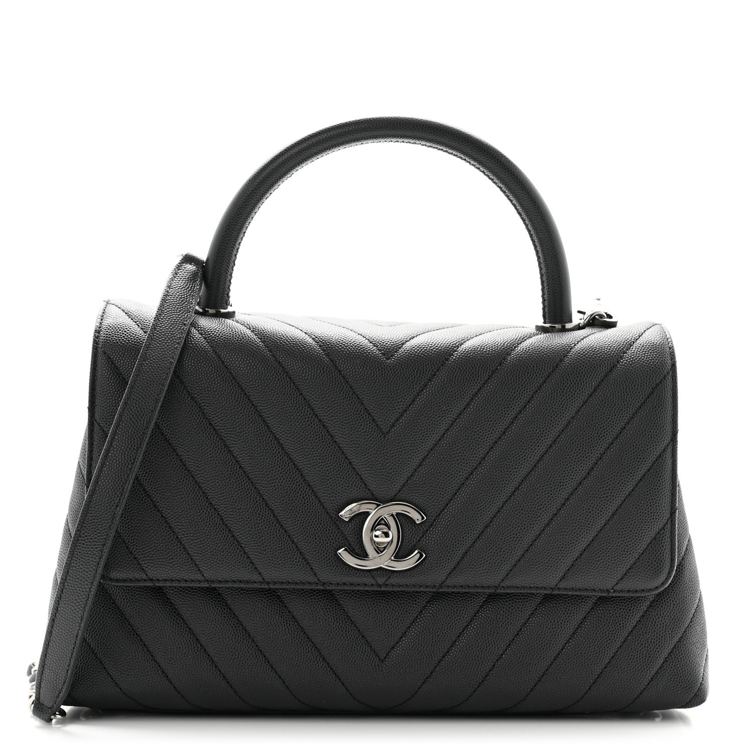 Chanel Caviar Chevron Quilted Small Coco Handle Flap Dark Grey 1 of 12