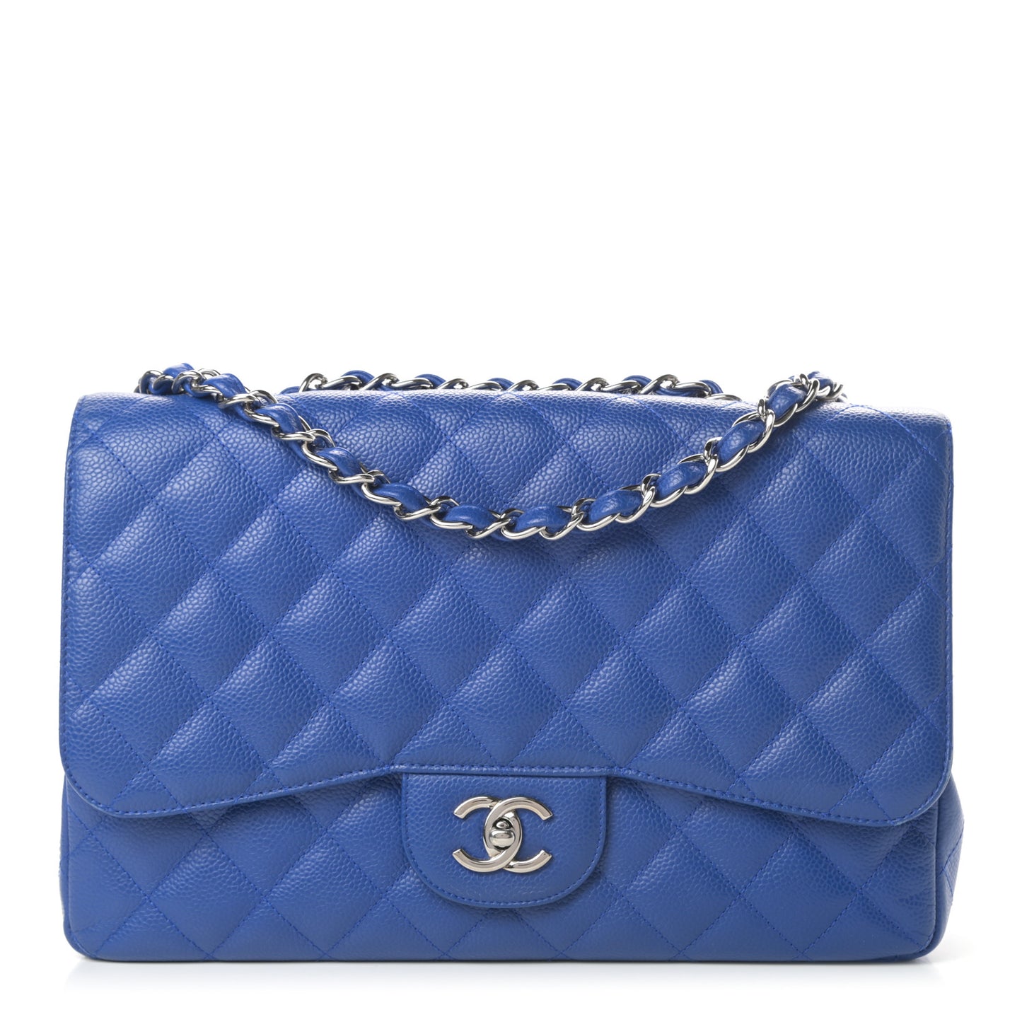 Caviar Quilted Jumbo Single Flap Blue