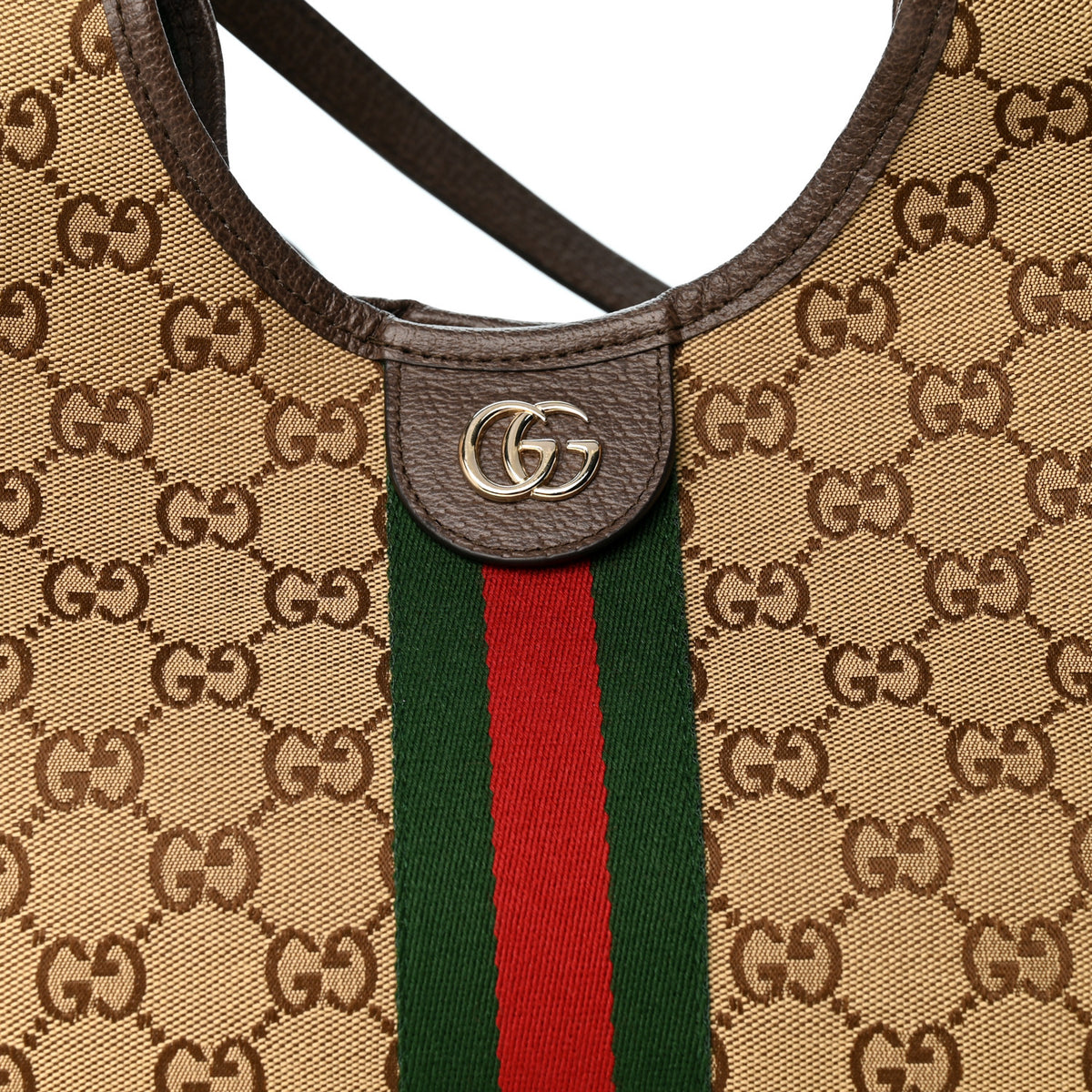 Gucci Monogram Web Small Giglio Tote Beige Dark Brown 8 of 10