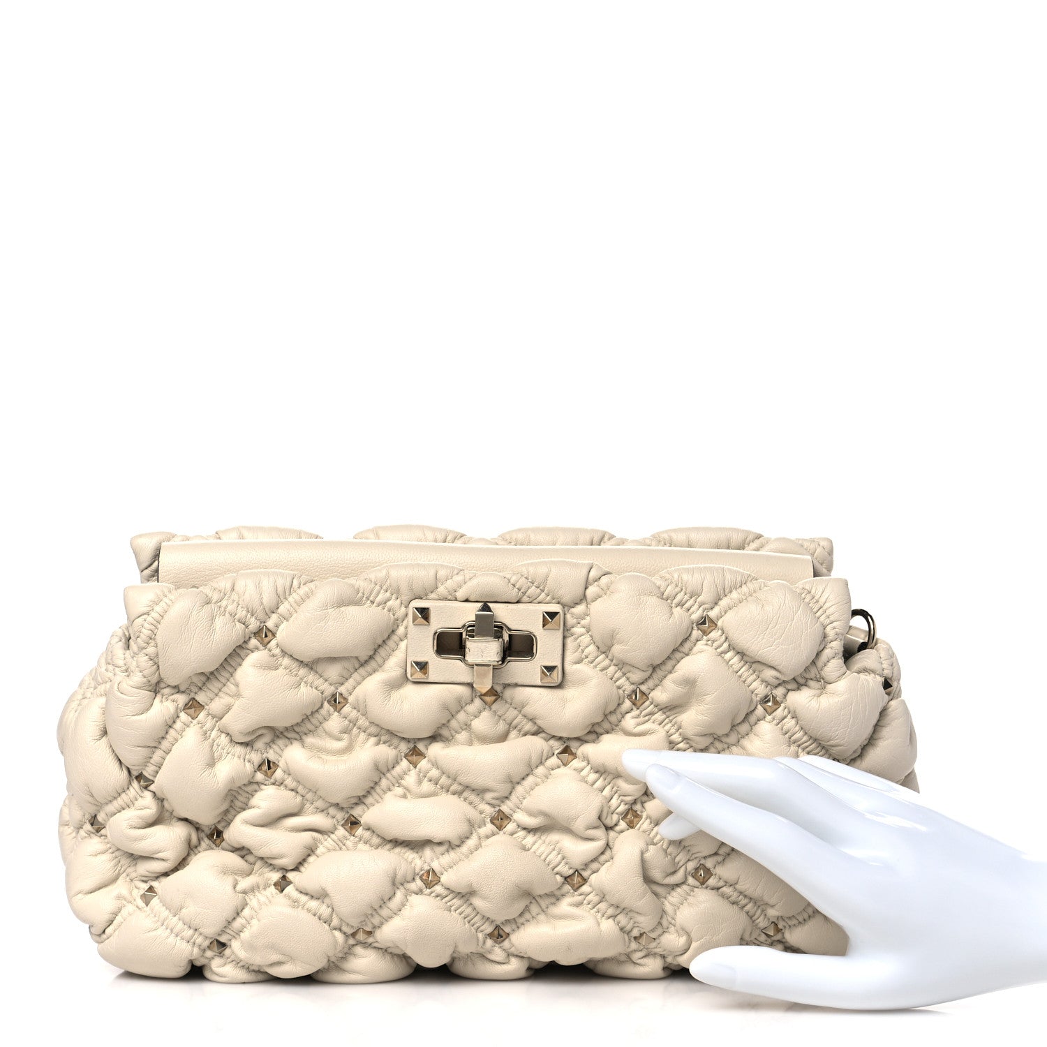 Valentino Garavani Nappa Spikeme Clutch Ivory 2 of 9