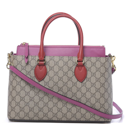 Gucci GG Supreme Monogram Moon Calfskin Small Zip Top Tote Beige Ebony Hibiscus Red New Rosette 1 of 13