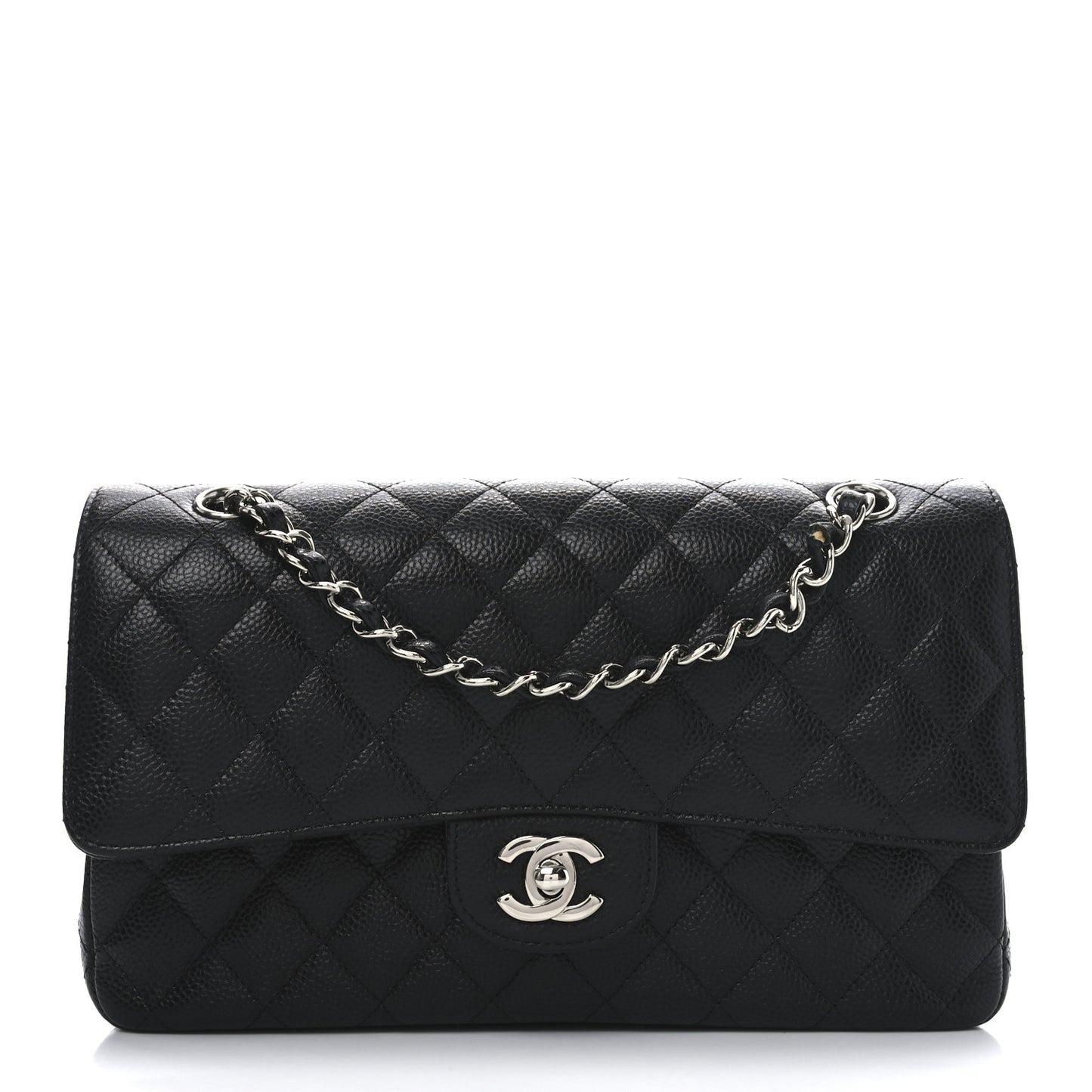 Caviar Quilted Medium Double Flap Black