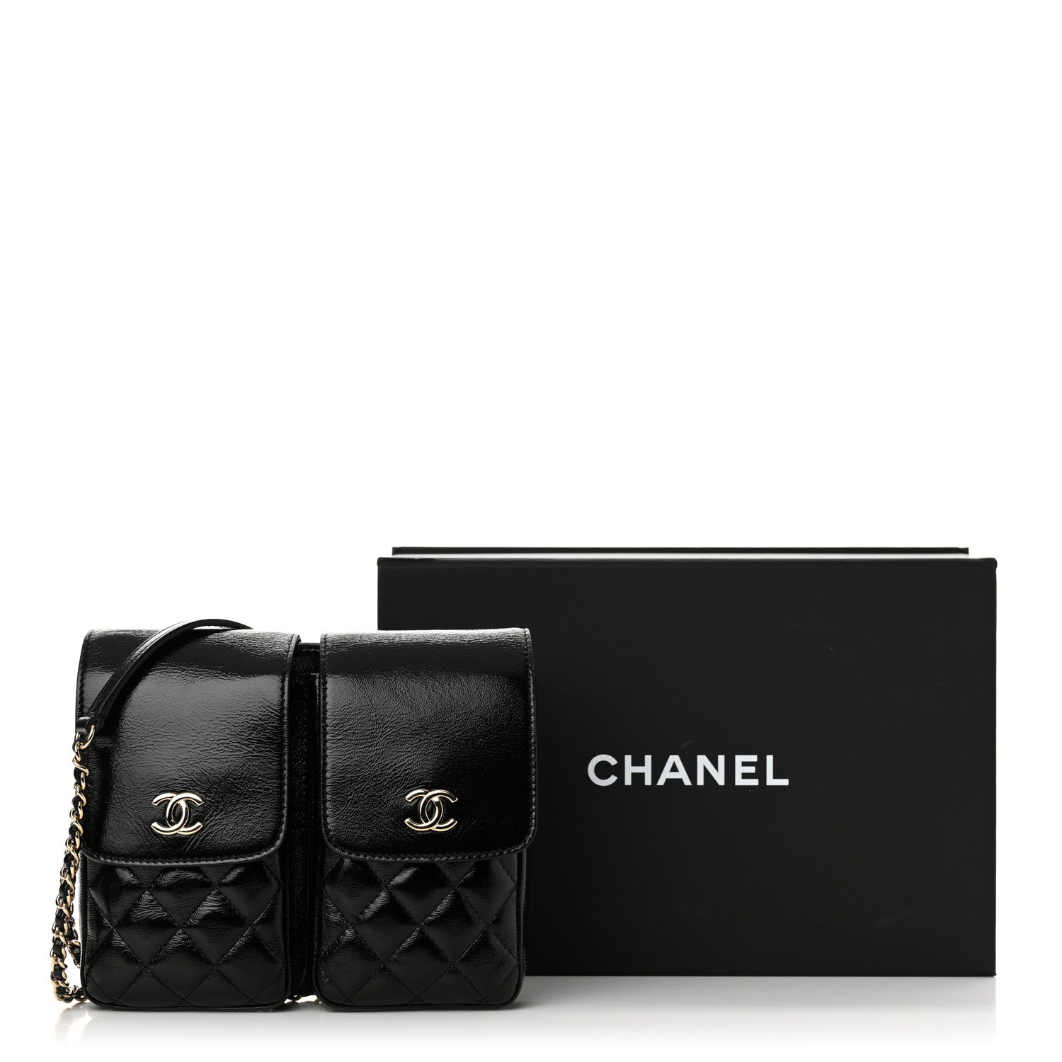 Chanel Glazed Calfskin Quilted Double Pocket Crossbody Flap Black 11 of 11