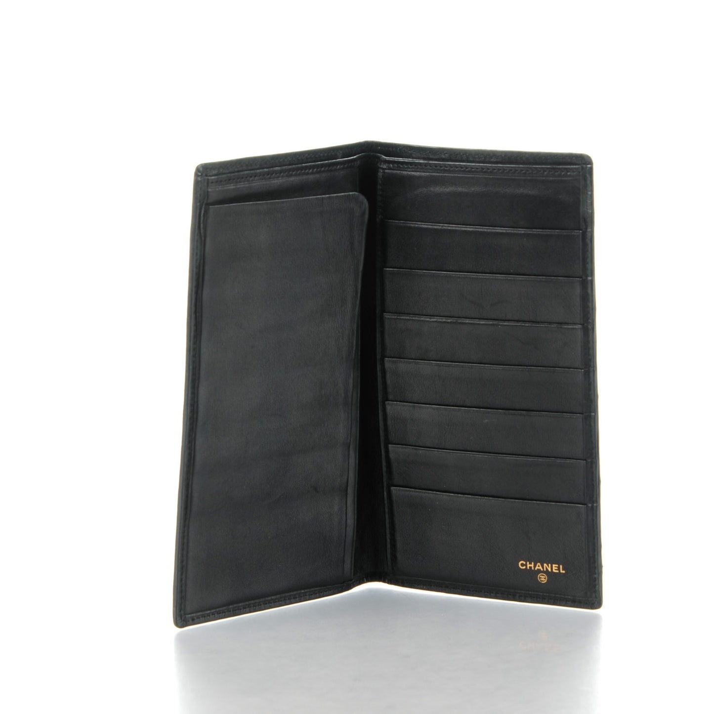 Lambskin Diamond Stitched Yen Wallet Black