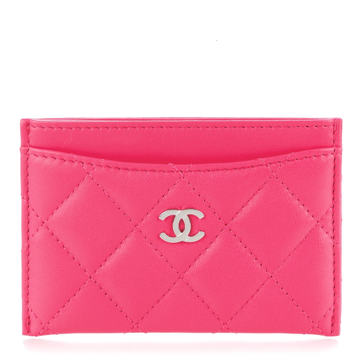 Lambskin Quilted Card Holder Fuchsia