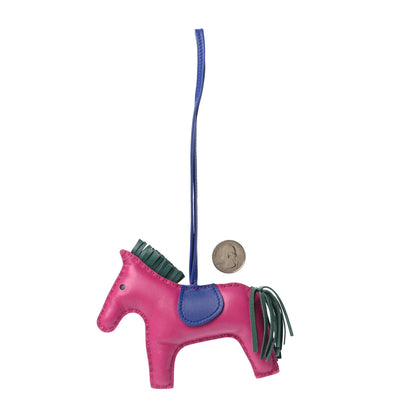 Hermes Milo Lambskin Grigri Rodeo Horse Bag Charm MM Rose Pourpre Malachite Bleu Electrique 2 of 4