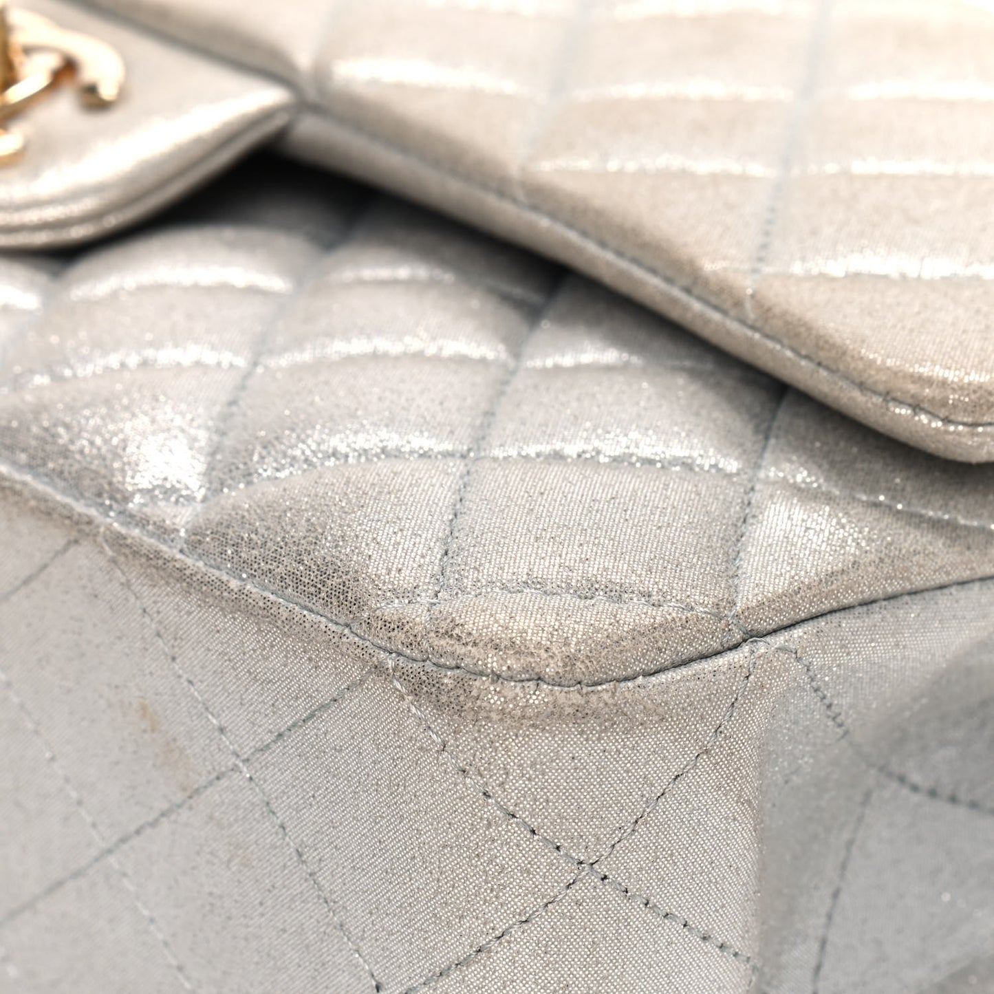 Iridescent Calfskin Quilted Medium Double Flap Silver