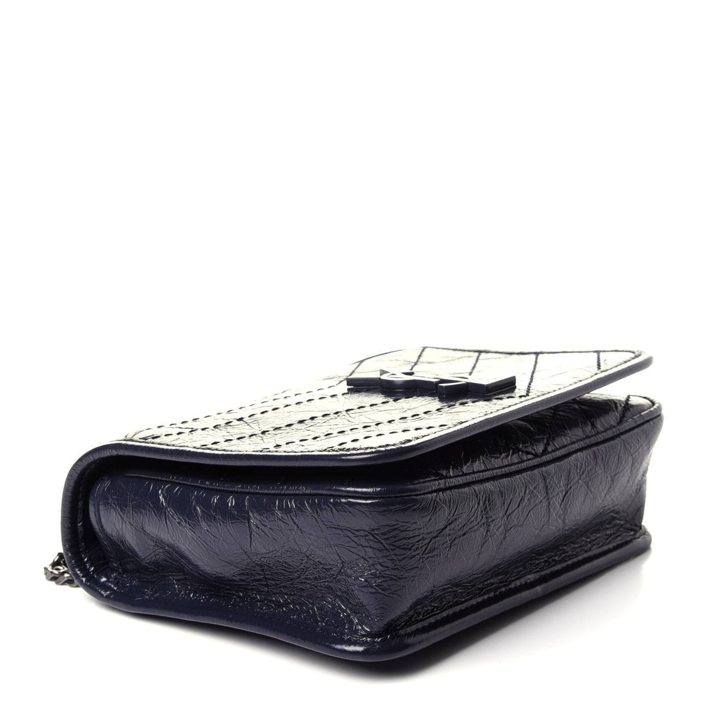 Crinkled Calfskin Matelasse Monogram Niki Chain Wallet Deep Marine