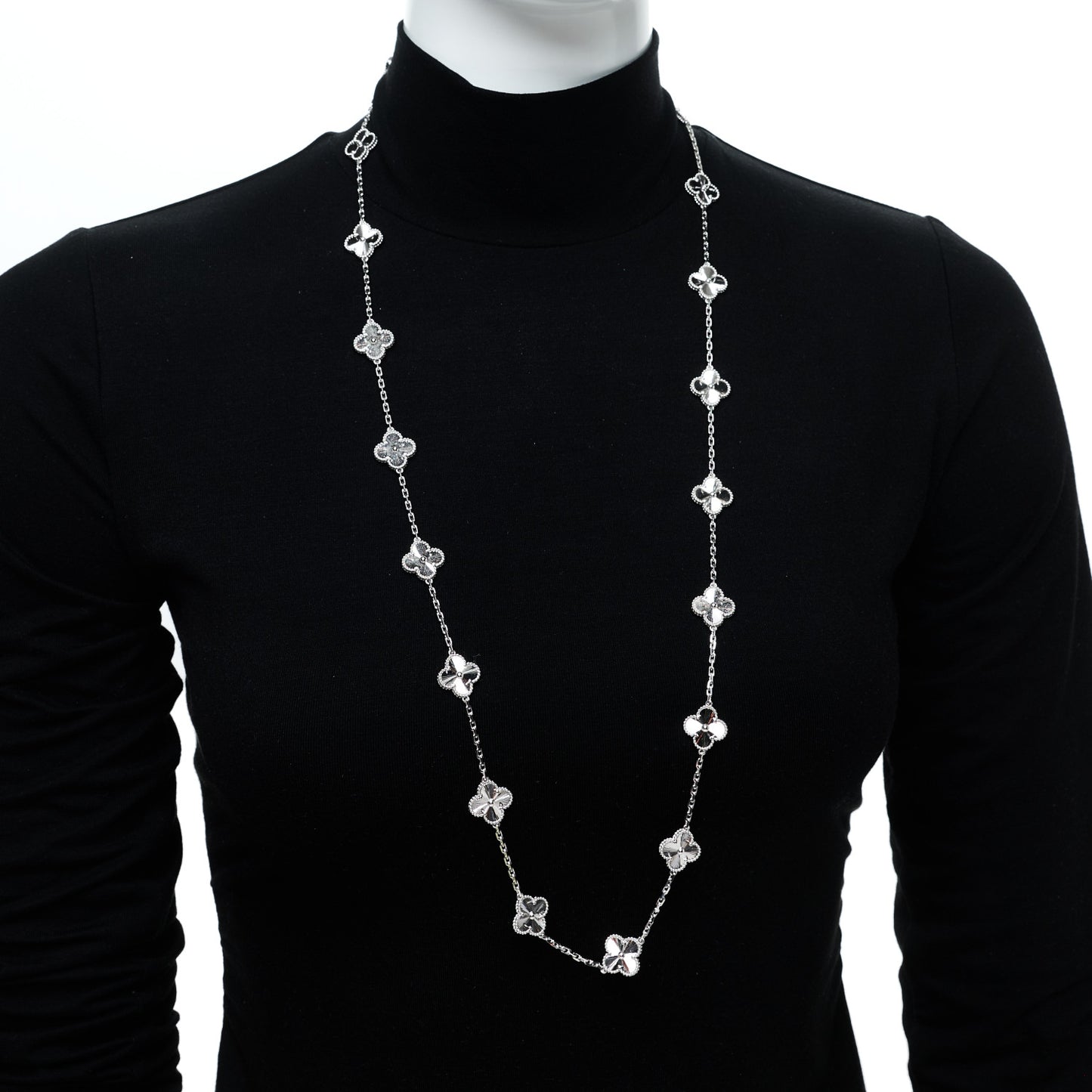 18K White Gold 20 Motifs Guilloche Vintage Alhambra Necklace