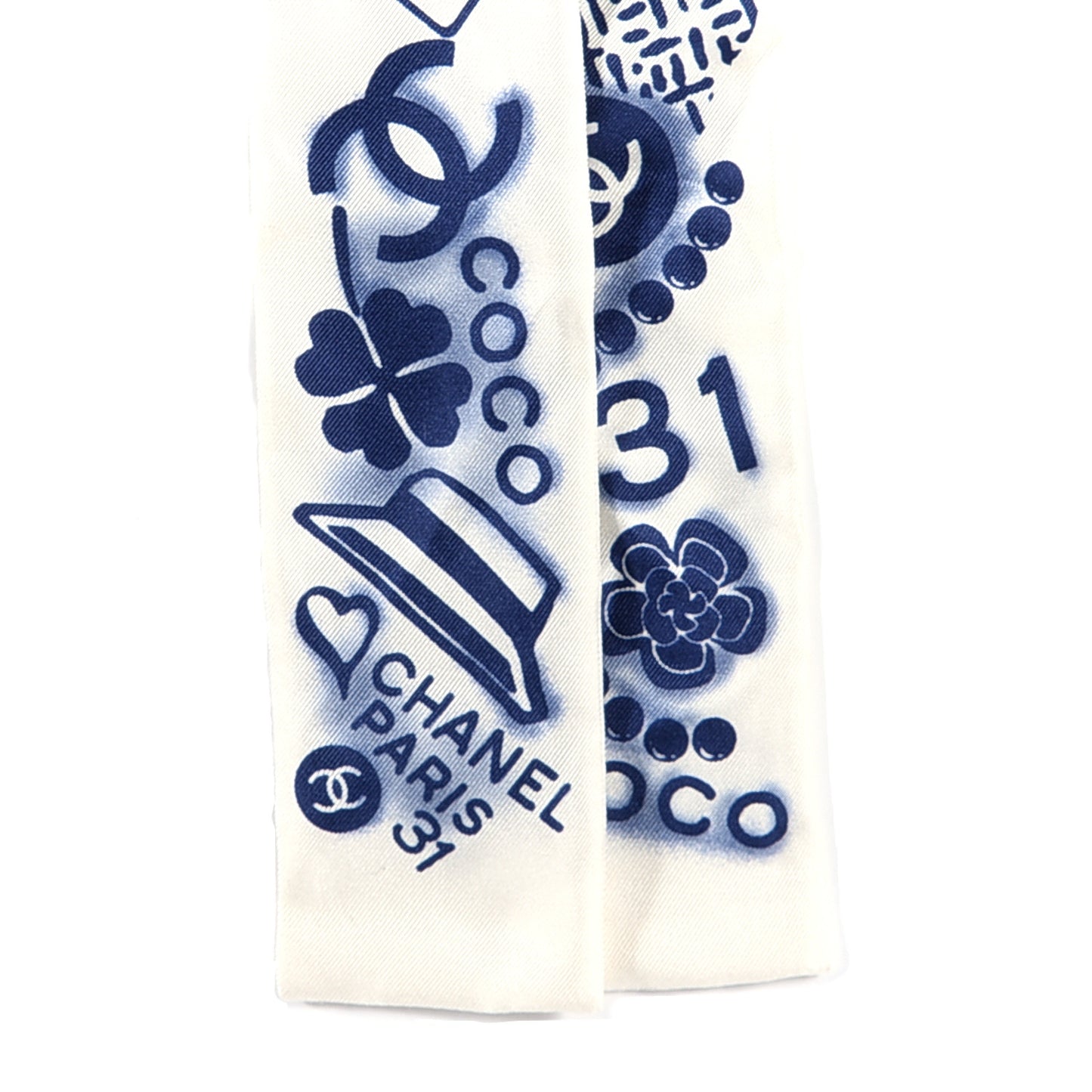 Silk CC Slim Bandeau Scarf White Blue