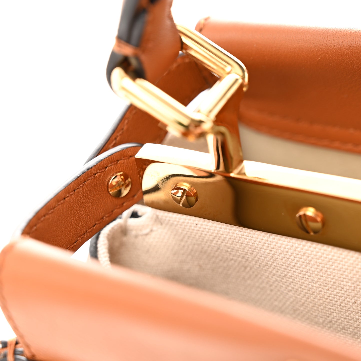 Vitello Seta Canvas FF Embroidered Mini Peekaboo Iconic Satchel Brandy Grezzo