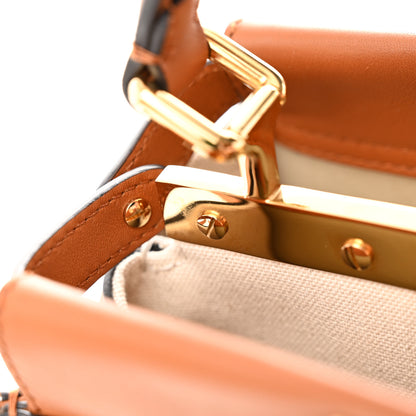 Fendi Vitello Seta Canvas FF Embroidered Mini Peekaboo Iconic Satchel Brandy Grezzo 14 of 21