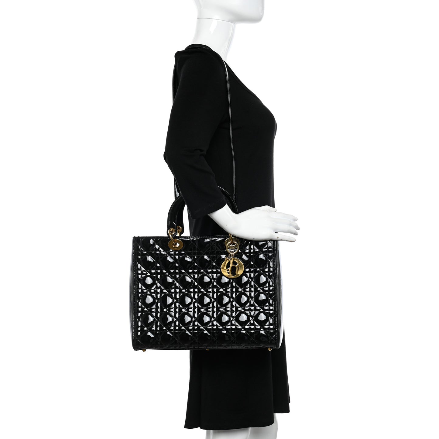 Patent Cannage Large Lady Dior Black