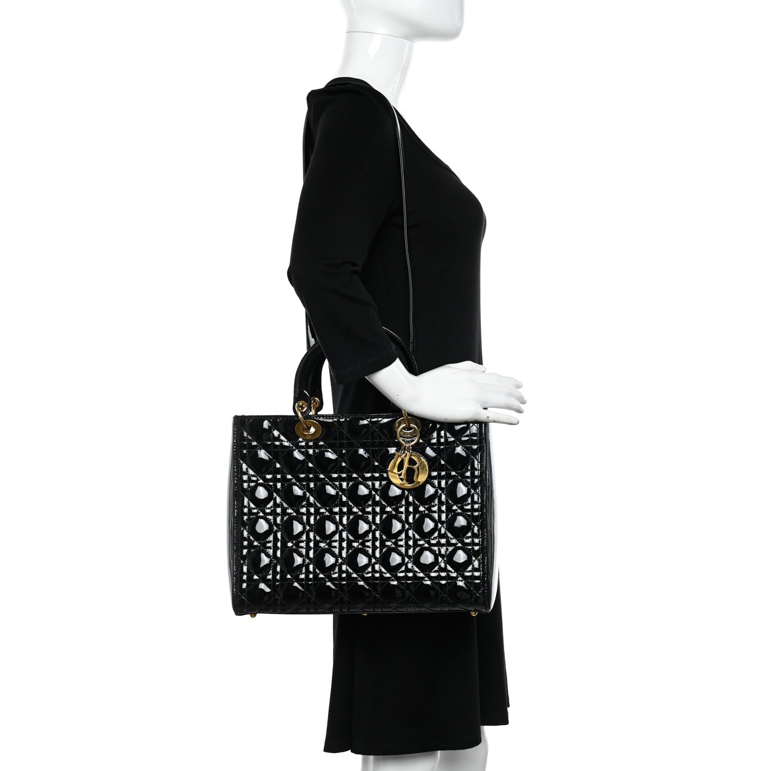 Christian Dior Patent Cannage Large Lady Dior Black 2 of 9