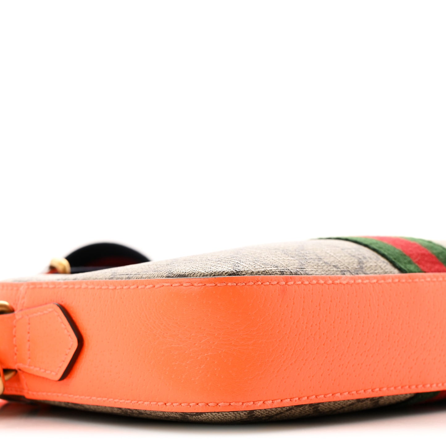 GG Supreme Monogram Textured Dollar Calfskin Web Ophidia Wristlet Shoulder Bag Beige Ebony Orange