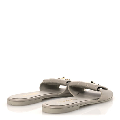 Chanel Lambskin Quilted Turnlock Flat Mules 39.5 Light Gray 5 of 14