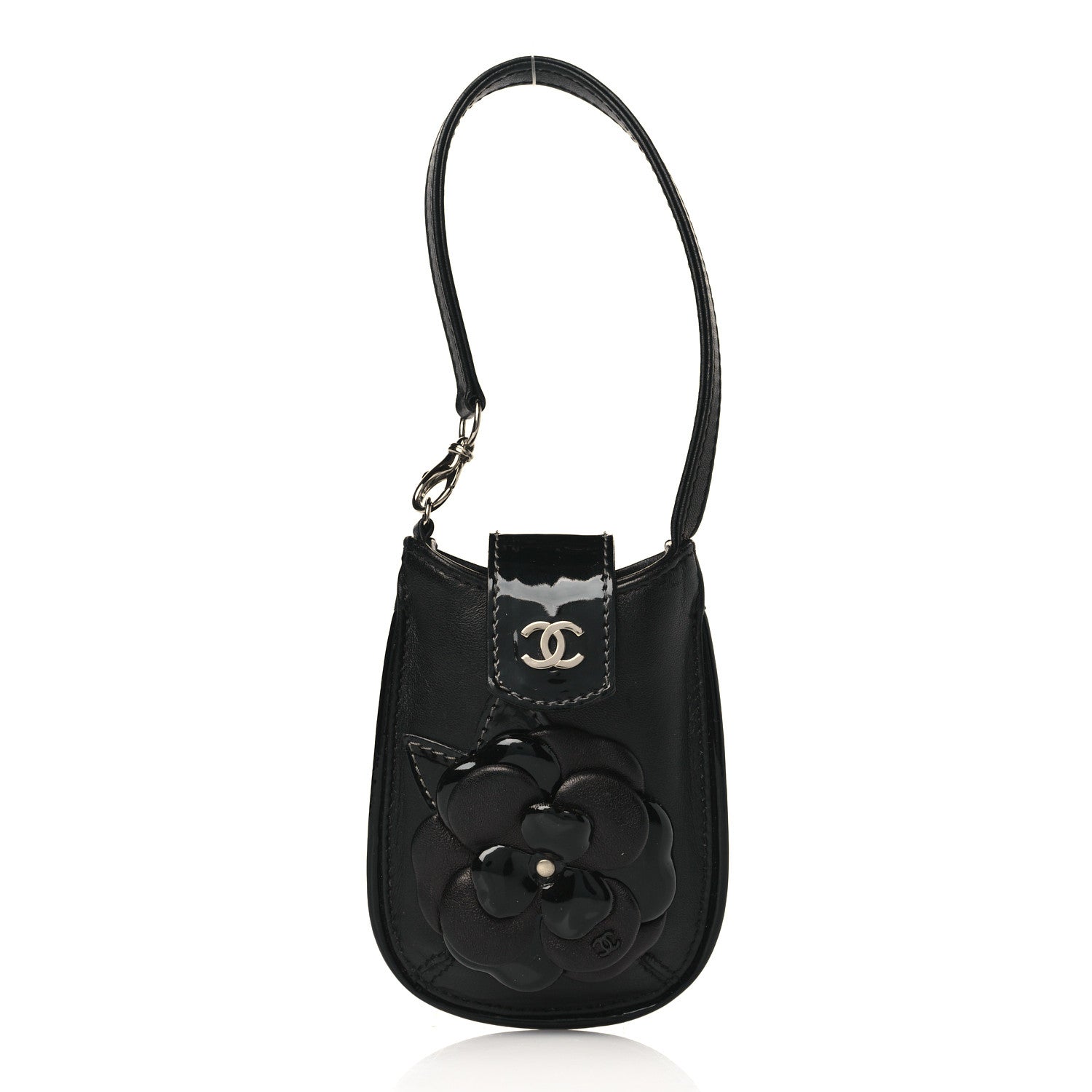 Chanel Lambskin Patent Calfskin Camellia Phone Case Black 1 of 8